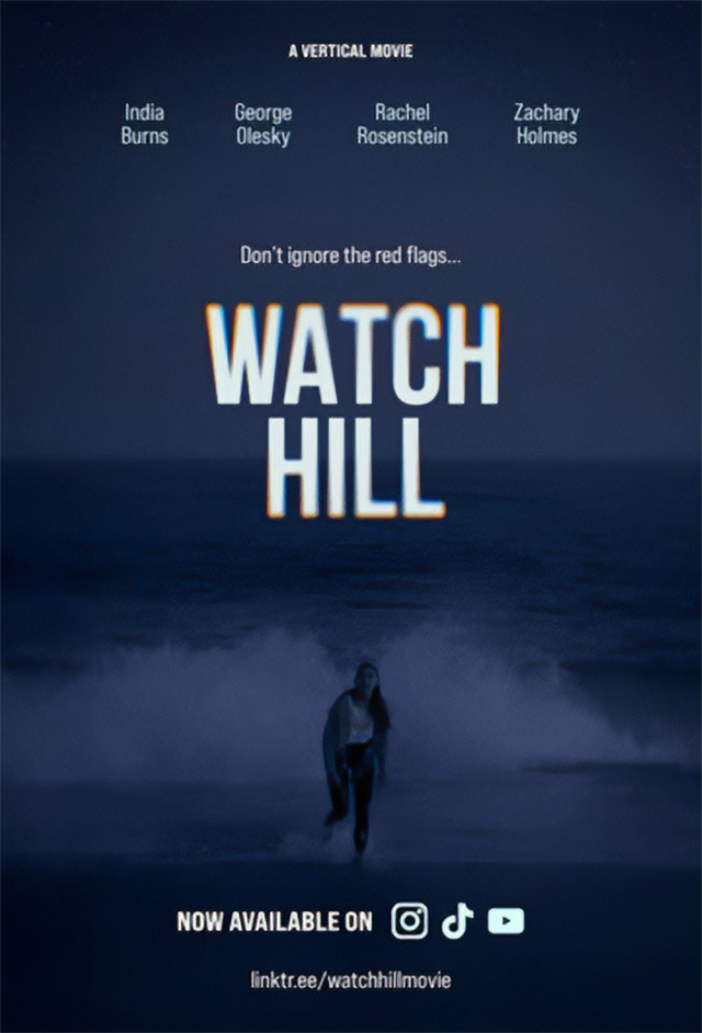 Poster of the film: Watch Hill, with a person walking on the beach.